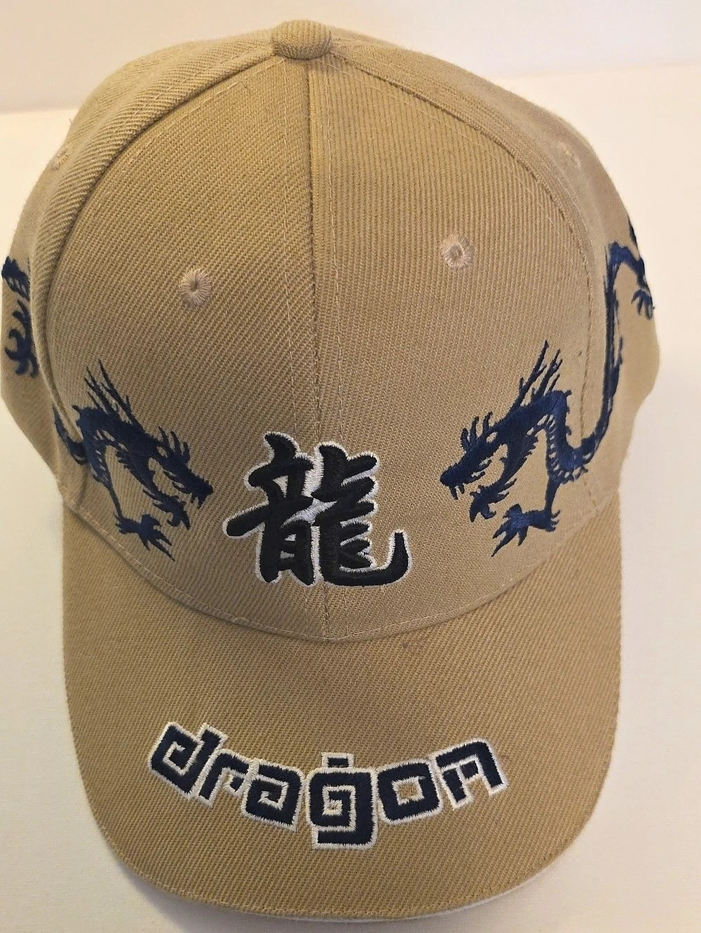 Y2K Dragon Embroidery Cotton Hat in Brown & Blue